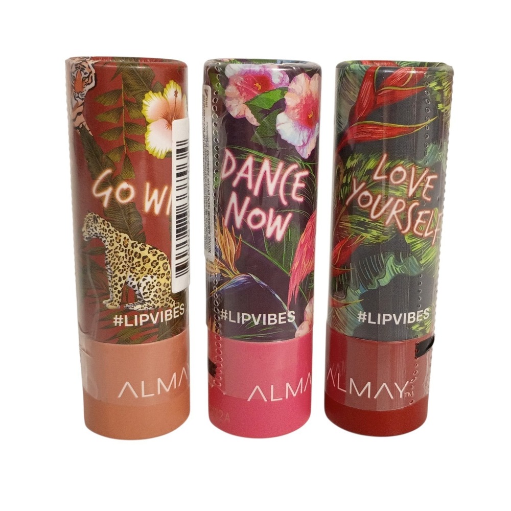 Lot of 3 Variety Of Shades Almay Lip Vibes Lipsticks, Go Wild, Dance Now, Love